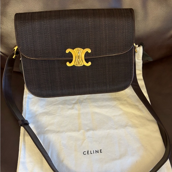 Celine triomphe Medium classique classic box brown canvas flat handbag Vintage - Picture 16 of 16